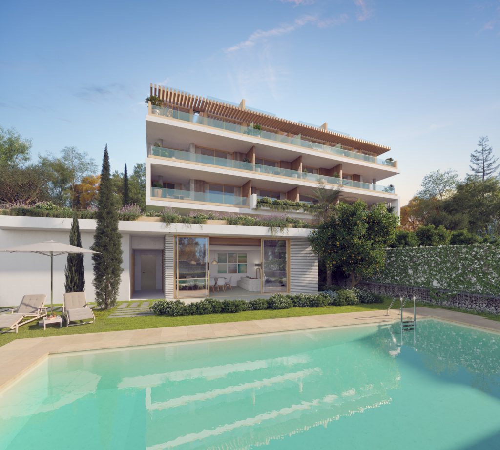 Ground floor apartments with garden and penthouses with optional private pool